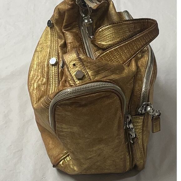 Pollini Gold Snakeskin Pattern Leather Bag - Shoulder Bag, Silver Hardwear - Picture 14 of 16